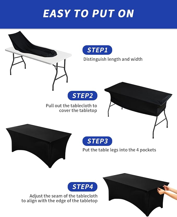 Fixwal 2 Pack 4FT Black Tablecloth Rectangle Spandex Fitted Table Cover - Image 5