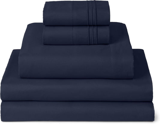 Mellanni Split King Sheets Set - 5 PC Iconic Collection Bedding - Hotel Luxury, Extra Soft, Cooling Bed Sheets - Wrinkle, Fade, Stain Resistant (Split King, Navy Blue)
