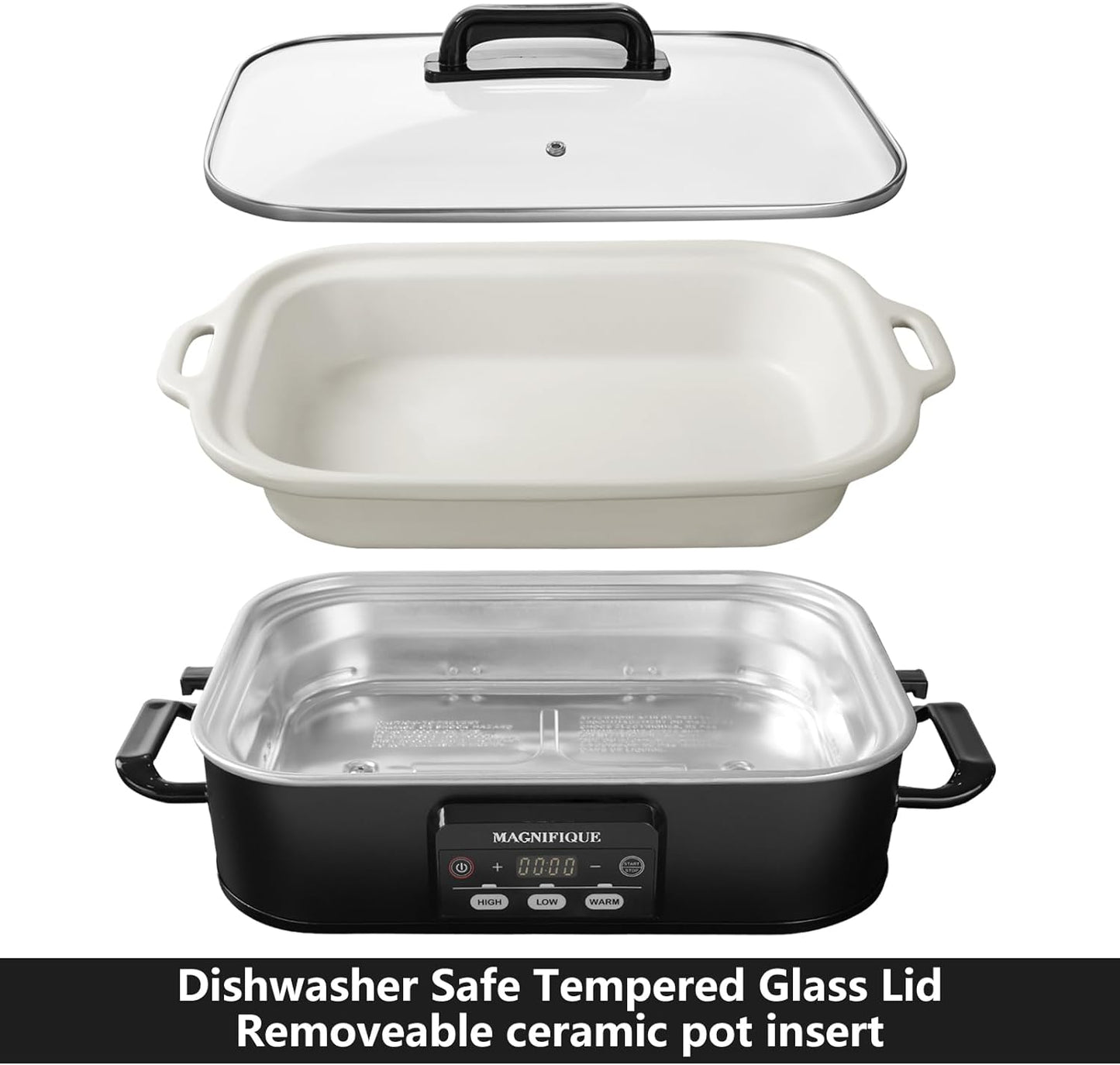 4 Quart Casserole Programmable Slow Cooker with Ceramic Baking Dish - Perfect Kitchen Small Appliance for Family Dinners, Oven Safe and Durable Bakeware for Lasagna, Roasts