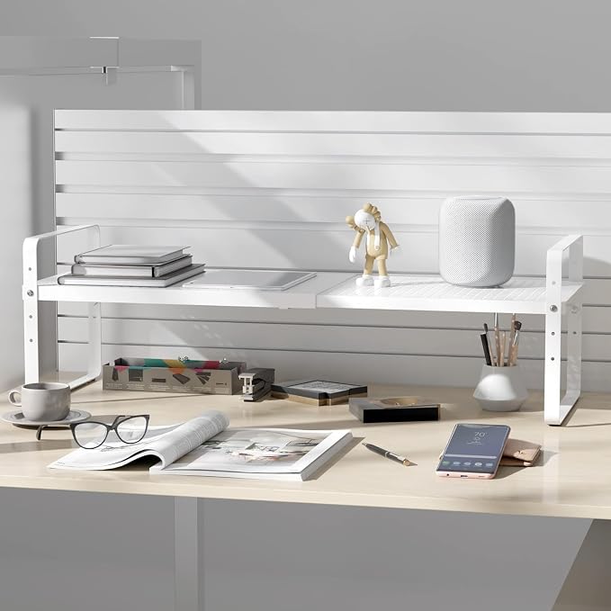Expandable Cabinet Shelf Organizer Adjustable Metal Spice Rack Stackable Freestanding Counter Storage Shelves for Kitchen Cabinet Under Sink Office Desk (White - 3Pack - L16.5-27'' * W10.2'' * H9.6'') - Image 5