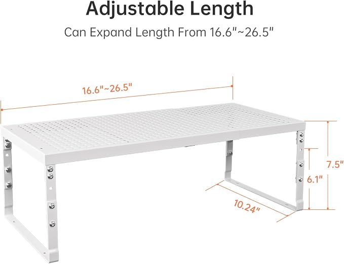 Cabinet Shelf,Expandable Adjustable Stackable Kitchen Organizer,for cabinets, Kitchens, countertops, bathrooms Shelf Organizer(2Packs/White,Large) - Image 3