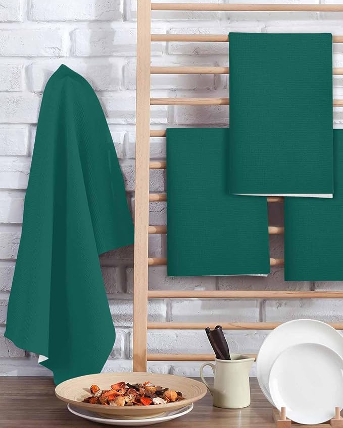 Green Dish Towels Set, Waffle Weave Kitchen Towels Microfiber Towels Cleaning, Luxurious Solid Pure Modern Minimalist Abstract Art Soft Absorbent Dish Drying Towels Hand Towels 3 Pack 15.7x23.6 Inch - Image 2