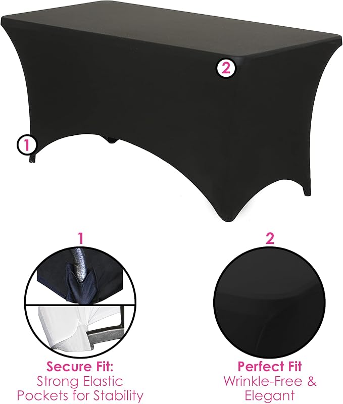 YOUR CHAIR COVERS Rectangular Spandex Tablecloth 6ft Fitted Wedding Event Patio Decorations Elastic Fabric Stretch Cover for Folding Table (Black) - Image 5