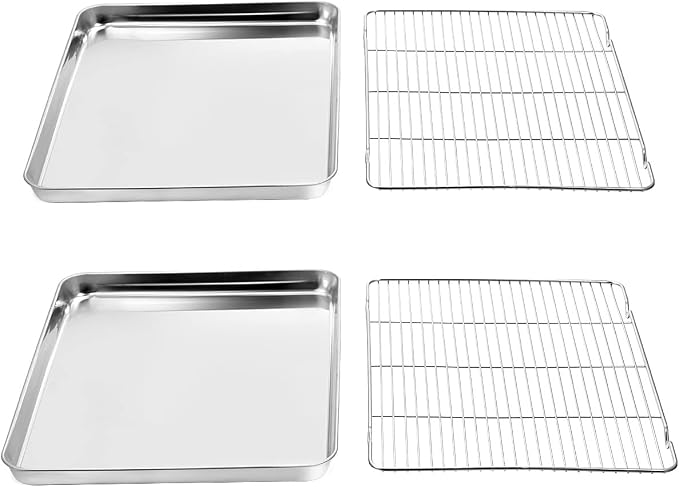 Wildone Baking Sheet & Rack Set [2 Sheets + 2 Racks], Stainless Steel Cookie Pan with Cooling Rack, Size 16 x 12 x 1 Inch, Non Toxic & Heavy Duty & Easy Clean - Image 2