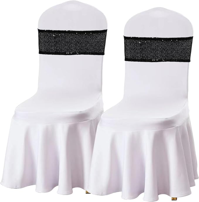 SquarePie Pack of 50 Sequin Chair Sashes Glitter Black Bows Bands for Wedding Banquet Party Decor - Image 2