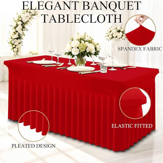 Moosfor 2 Pack Spandex Fitted Rectangle Tablecloth, Elastic Table Skirt - Image 3