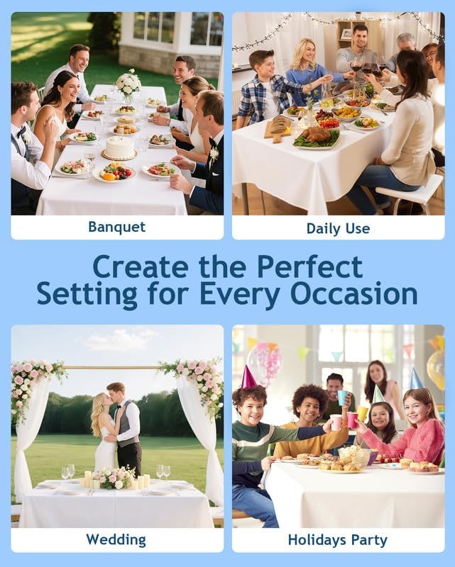 Rectangle Tablecloth 60" x 84", White Washable Polyester Table Cloth, Wipeable Table Cover for Dining, Wedding, Birthday, Party, Banquet Decor, 8 Pack - Image 7