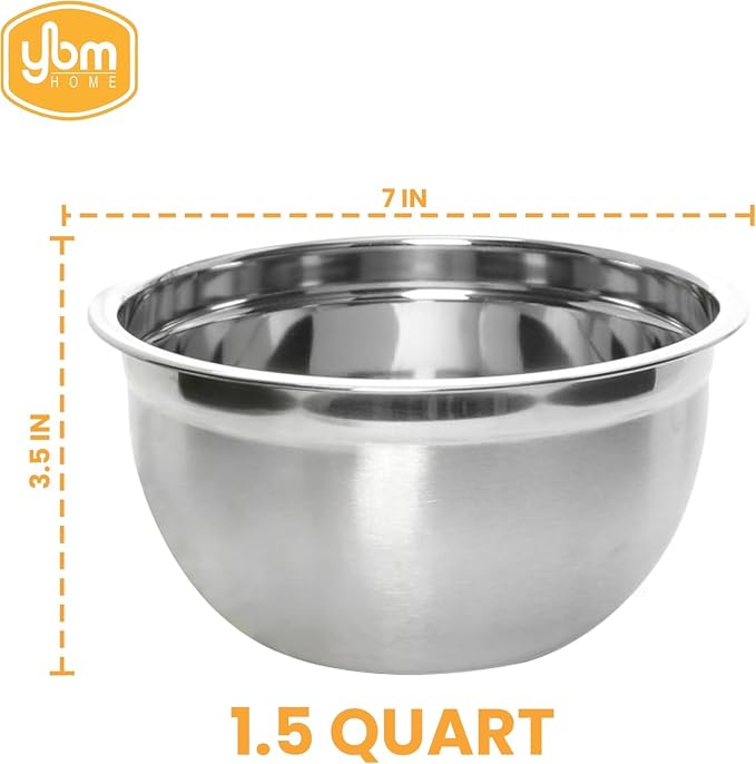 YBM HOME Heavy Duty Professional Stainless Steel Mixing Bowl – Commercial Grade Deep Prep & Serving Bowl for Baking, Cooking, Dough Mixing & Food Prep, Dishwasher Safe, 1.5 Quarts, Pack of 36 - Image 2