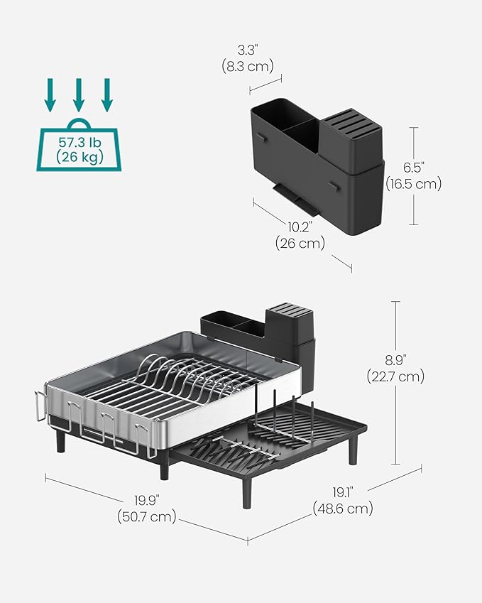 SONGMICS Dish Drying Rack, Expandable Stainless Steel, with Rotatable Spout - Image 4