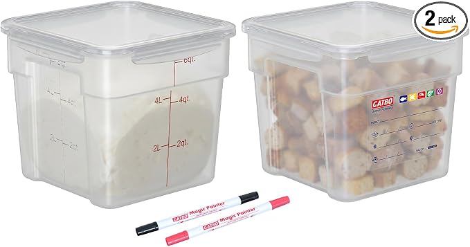 2 Pack 6 QT Airtight Food Storage Containers, BPA-Free Translucent Polypropylene, Recessed Handles & Labeling Area, Stackable for Rice, Flour & Grains by GATBO