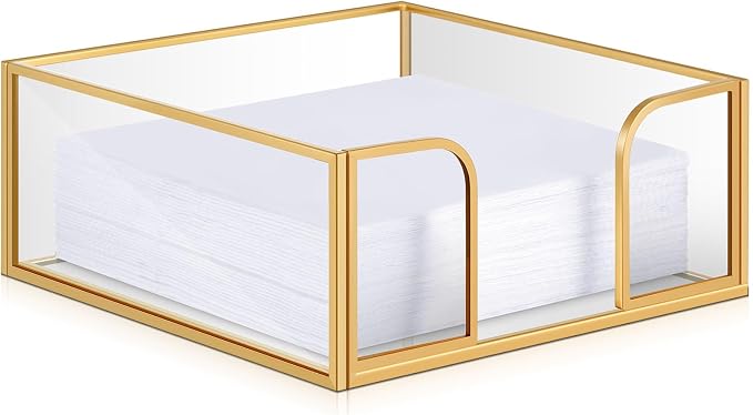 LemonRoad 1 Pcs Square Gold Napkin Holder for Table 5.7 x 5.7 Inch Decorative Cocktail Napkin Holder Glass Flat Paper Basket for Kitchen Dining Buffet Bar Counter Wedding Party Restaurant Bar Hotel by Unknown
