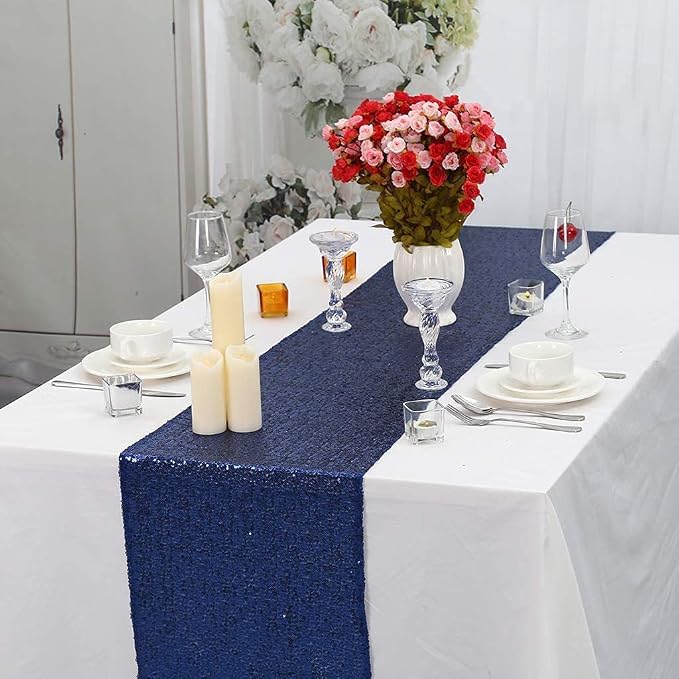 Navy Blue Sequin Table Runner 6 Pack 12''x108 Glitter Table Runner - Image 4