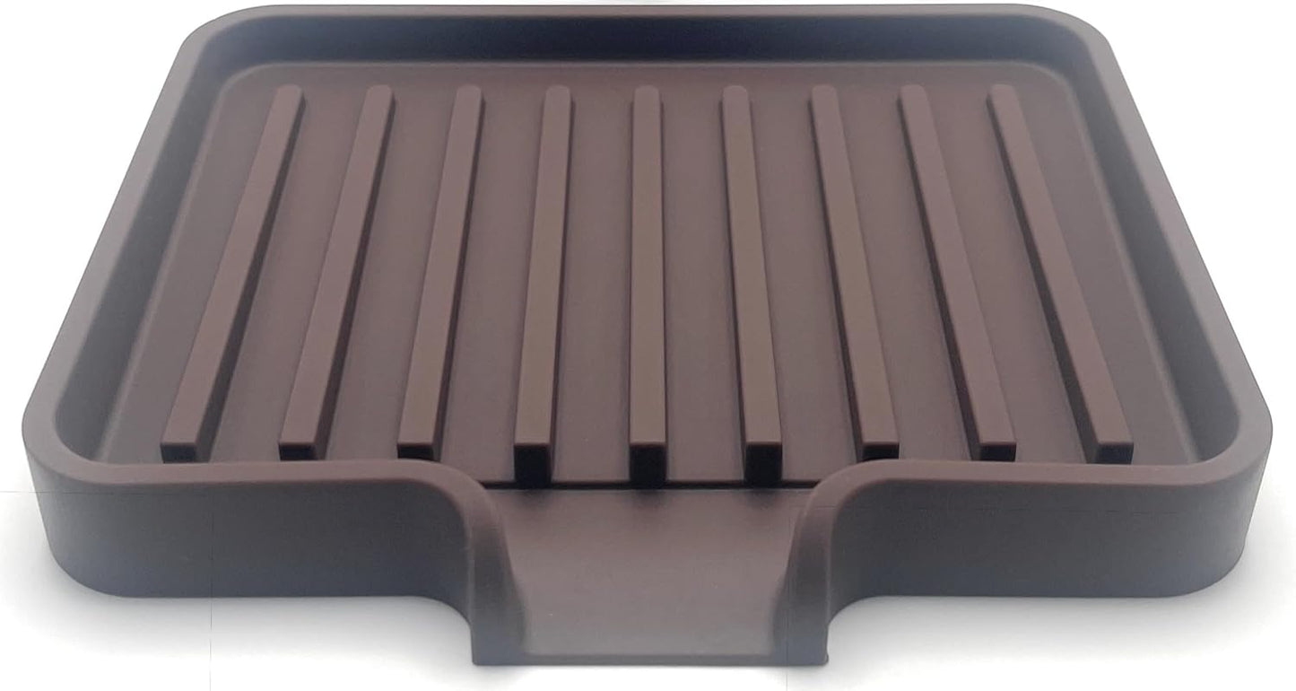 Happitasa Silicone Soap Dish Tray and Sponge Holder with Drain Chute, Pack of 2 | Bathroom and Kitchen Sink Organizer Caddy (Dark Chocolate, 5.2"x4", 7.2 Ounces)