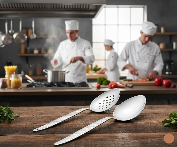 Chef Kunz Spoon | Pack of 2 | 9 inch 18/10 Stainless Steel Silver Plating Spoon | Non-Slip Grip Spoons for Basting, Quenelle, Serving, Sauces (Medium 2, kunz Spoon Set (2 piece) - Image 6