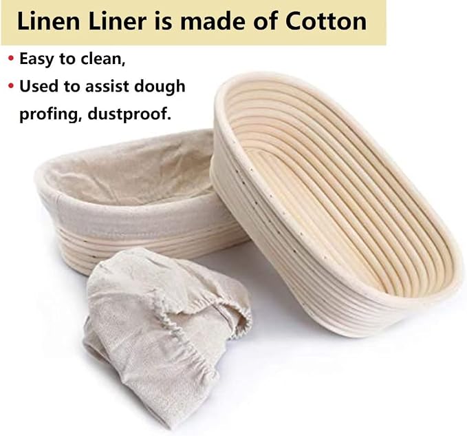 13 Inch Oval Banneton Bread Proofing Baskets, Sourdough Proofing Basket | Handmade Rattan Baskets and Liners ,Bread Baking Bowl, for Professional & Home Bakers Baking, 2 Pack - Image 5