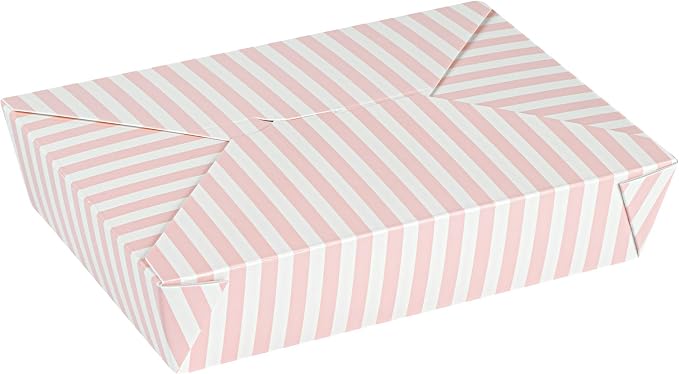 Restaurantware-Bio Tek 8.5 x 6.2 x 1.9 Inch Food Containers, 200 Durable Takeaway Boxes - Disposable, Striped, Pink And White Paper 49 Ounce Takeout Boxes, Rectangle, For Takeouts And Delivery - Image 2