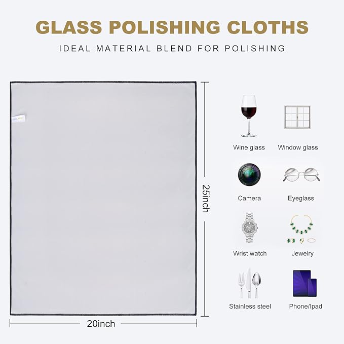 SINLAND Microfiber Glass Polishing Cloths Cleaning Rag 20x25In 2Pack Grey - Image 2