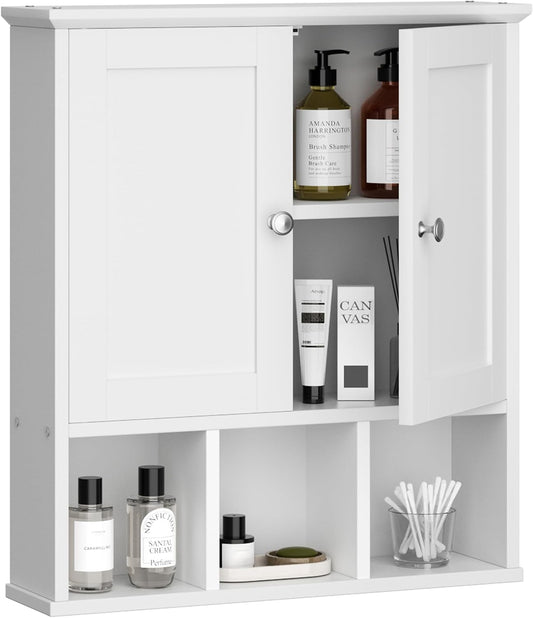 Shintenchi Bathroom Wall Cabinet with Door, Storage Organizer Over The Toilet Medicine, Space Saving with Adjustable & Open Shelf, White