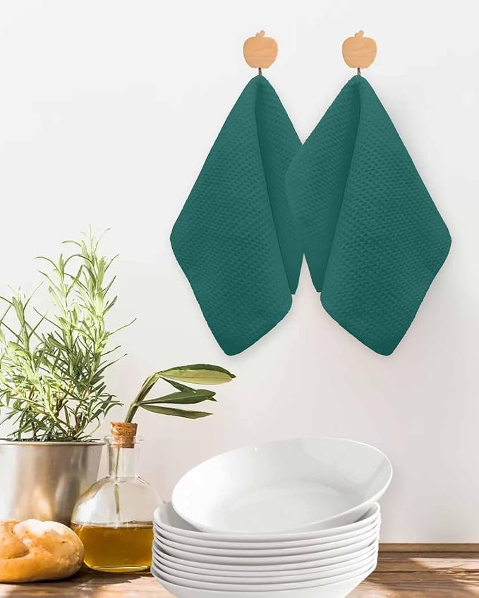 Green Dish Towels Set, Waffle Weave Kitchen Towels Microfiber Towels Cleaning, Luxurious Solid Pure Modern Minimalist Abstract Art Soft Absorbent Dish Drying Towels Hand Towels 2 Pack 12x12 Inch - Image 2