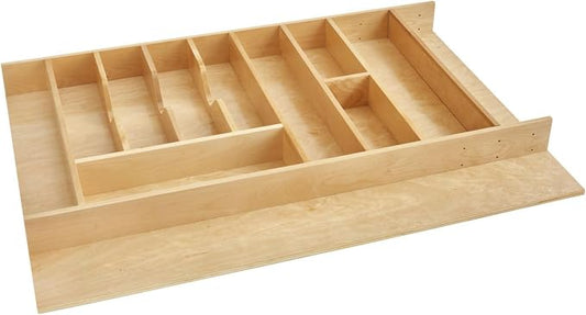 Rev-A-Shelf Trim-to-Custom-Fit Silverware Drawer Organizer For Kitchen Utensils, Cutlery Cabinet Storage Divider Insert, 33.11" x 21.97", Maple Wood, 4WUTCT-36SH-1 by Rev-A-Shelf