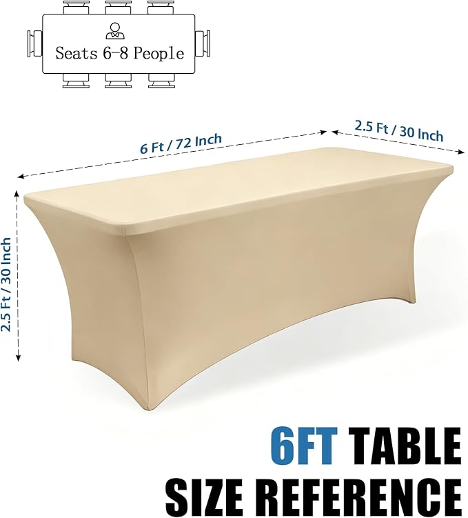 6FT Champagne Table Cloth - 2 Pack Fitted Stretch Rectangle Spandex Tablecloth, Washable Table Cover for Party, Picnic, Wedding, Banquet, Birthday and Festival(30" x 72") - Image 3
