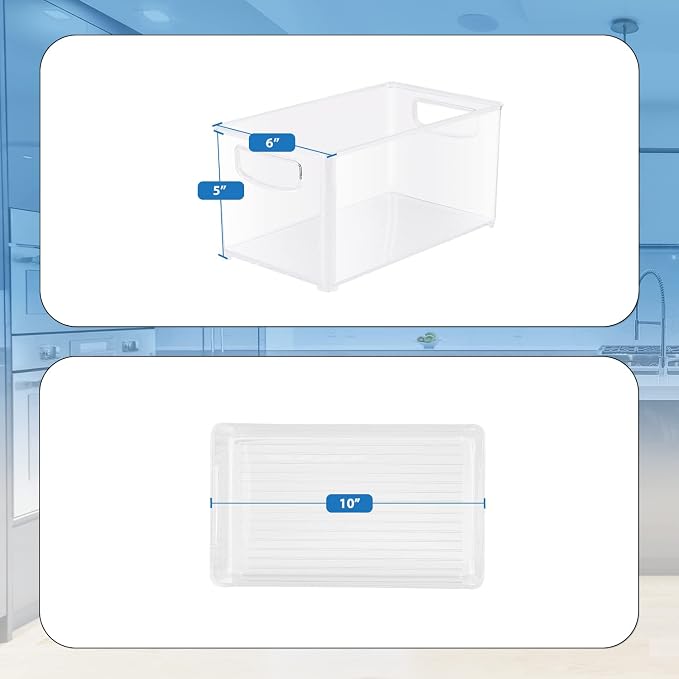 UPGRADED 4 x Clear Organizer Storage Bin with Handle Compatible with Kitchen I Best Compatible with Refrigerators, Cabinets & Food Pantry - 10" x 5" x 6" - Image 2