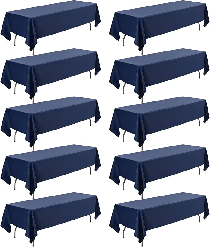 10 Pack Navy Blue Tablecloths for Rectangle Tables, 60 x 102 Inch by FXKS