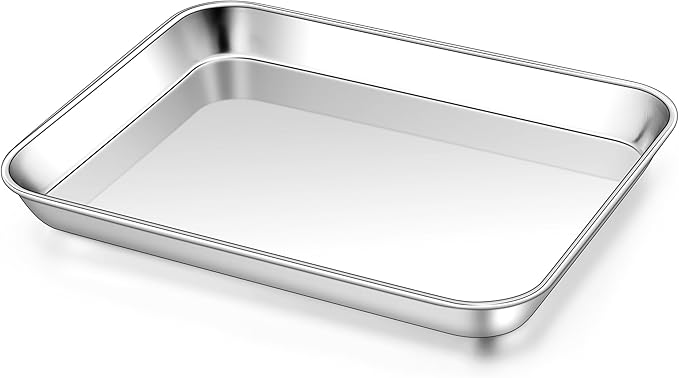 Homikit 1 Pack Mini Stainless Steel Baking Sheet, Non Stick | 9x7 Inch Metal Toaster Oven Pan, Small Cookie Tray for Baking, Flat Bacon Sheet, Non Toxic, Rustproof, Dishwasher Safe by Homikit