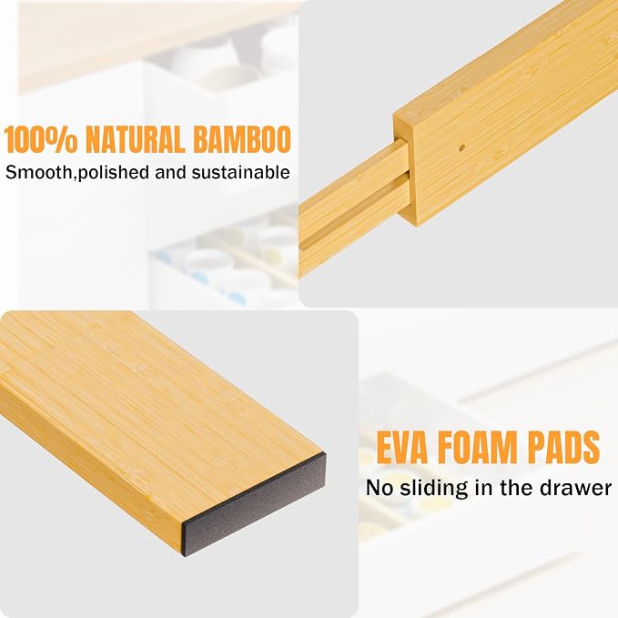 Bamboo Drawer Dividers Organizers, 2.56" High, 17"-21.8" Adjustable, 6 Pack - Image 7