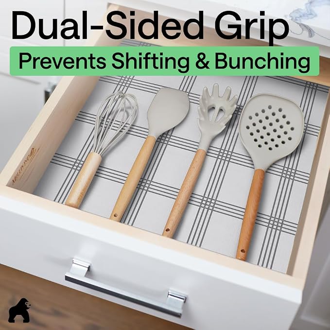GORILLA GRIP Shelf Liner, Kitchen Drawer Protector, 12x120 White Stripe - Image 4