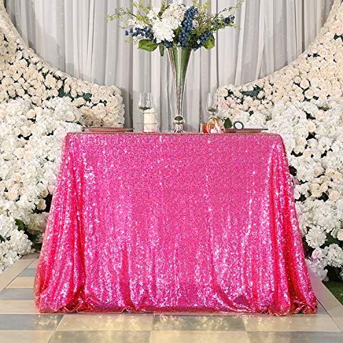JYFLZQ Hot Pink Sequin Tablecloth Glitter Table Cover 90x132 Inch Rectangle - Image 3