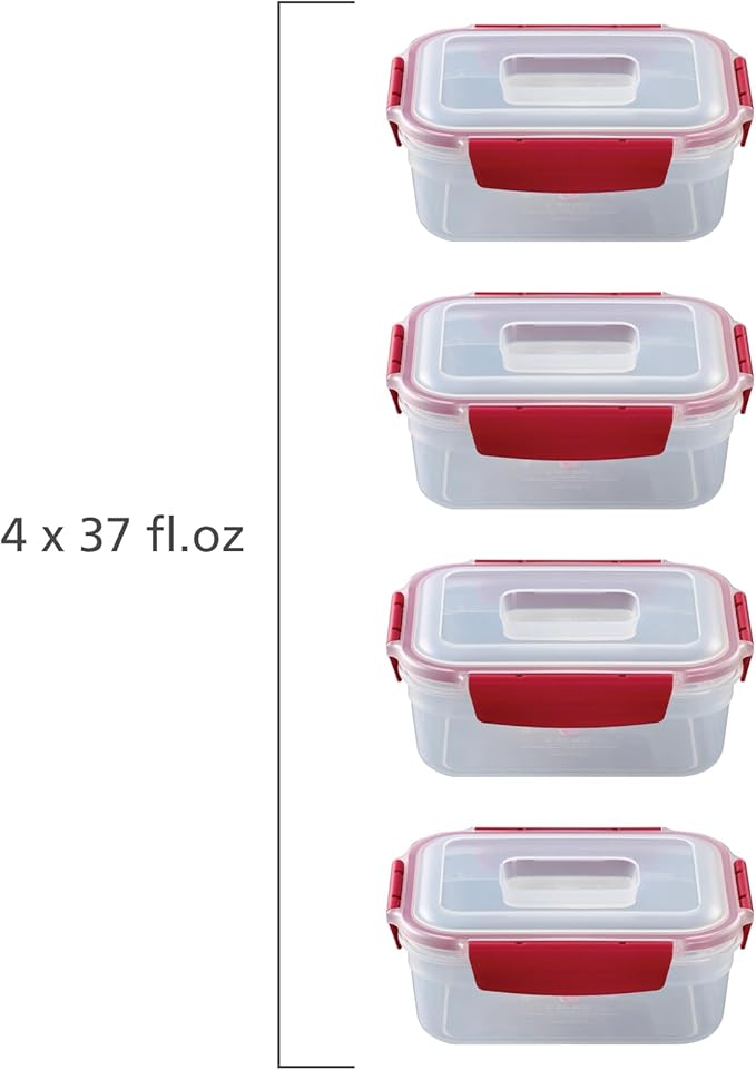 Joseph Joseph Nest Lock 8-piece Plastic BPA Free Food Storage Container Set with Lockable Airtight Leakproof Lids - Red - Image 3