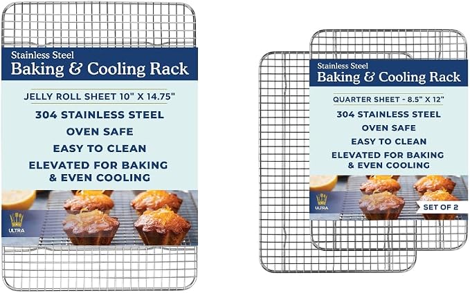 Ultra Cuisine Heavy Duty 100% Stainless Steel Cooling Rack for Cooking and Baking - Baking Rack & Wire Cooling Rack - Fits Quarter and Jelly Roll Sheet Pans - 8.5''x 12'' and 10''x 14.75'' by UltraCuisine