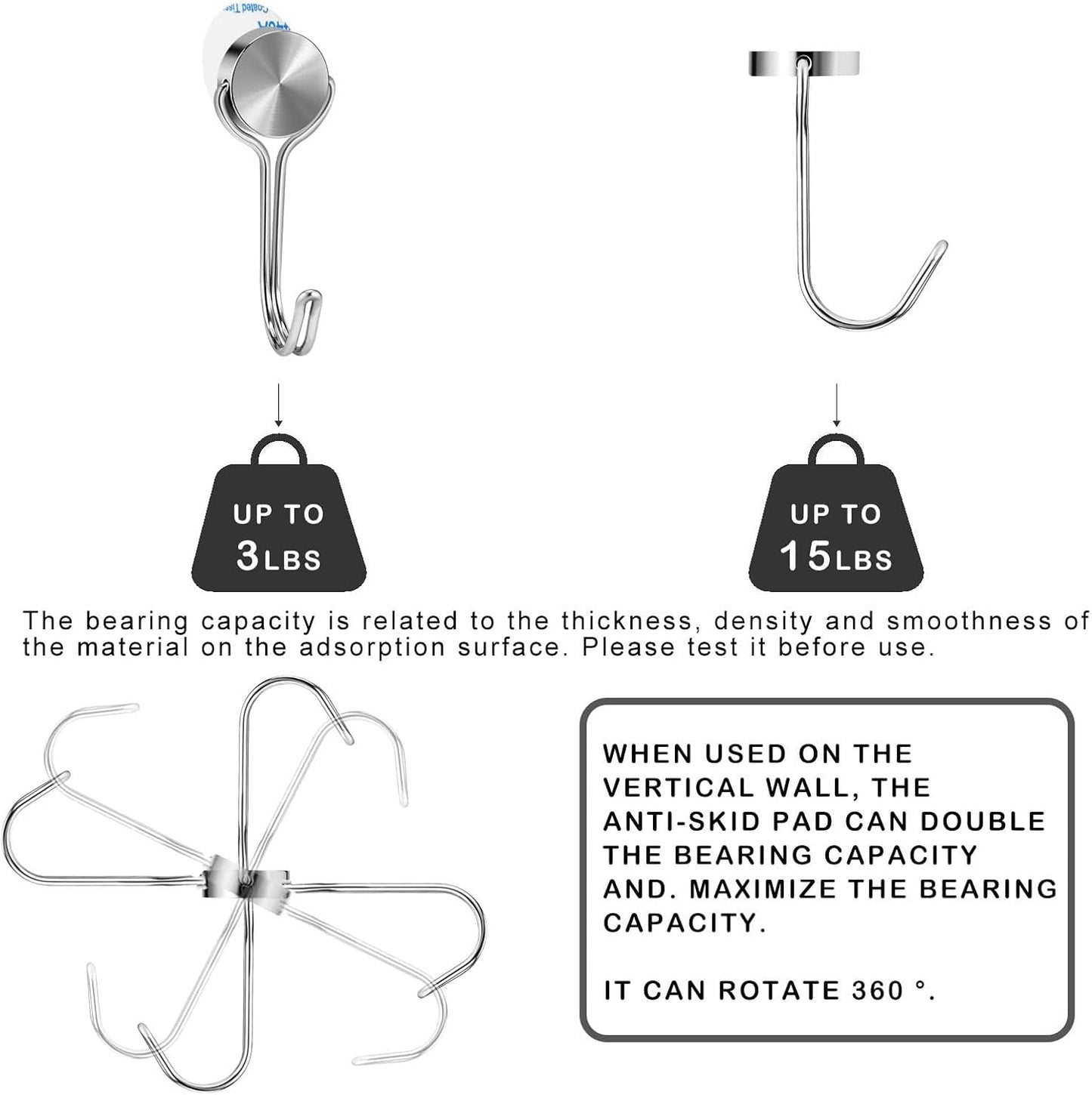 Magnetic Hooks Heavy Duty Magnets Hooks for Refrigerator Grill Toolbox Outdoor,Cruise Essentials Camper Accessories,8pack（Silver,0.9in-1 15Lbs）