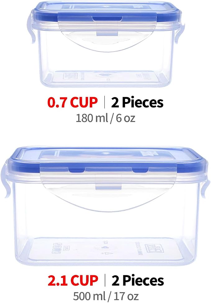 KIGI Small Food Storage Container Set, 4 Pack (0.7 Cup, 2.1 Cup) | Airtight Lids, BPA-Free Plastic, Leakproof, Ideal for Snack, Lunch, Meal Prep & Portion Control, 4-Sided Locking Lids - Image 2