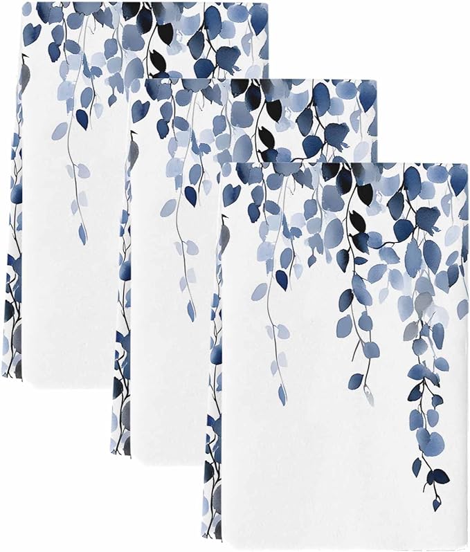 Blue Eucalyptus Kitchen Towels Set of 3, Absorbent Dish Towels for Kitchen, Spring Summer Botanical Plants Chic Microfiber Hand Towel, Quick Drying Tea Towel for Cleaning Decorative Dishcloths - Image 2