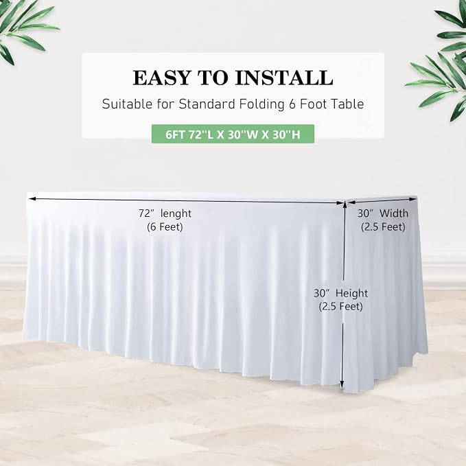 ManMengJi White Spandex Table Cover 6FT, Stretch Tablecloths with Skirts for Rectangle Tables, Wrinkle Resistant, Perfect for Weddings, Parties, Vendors - Image 3