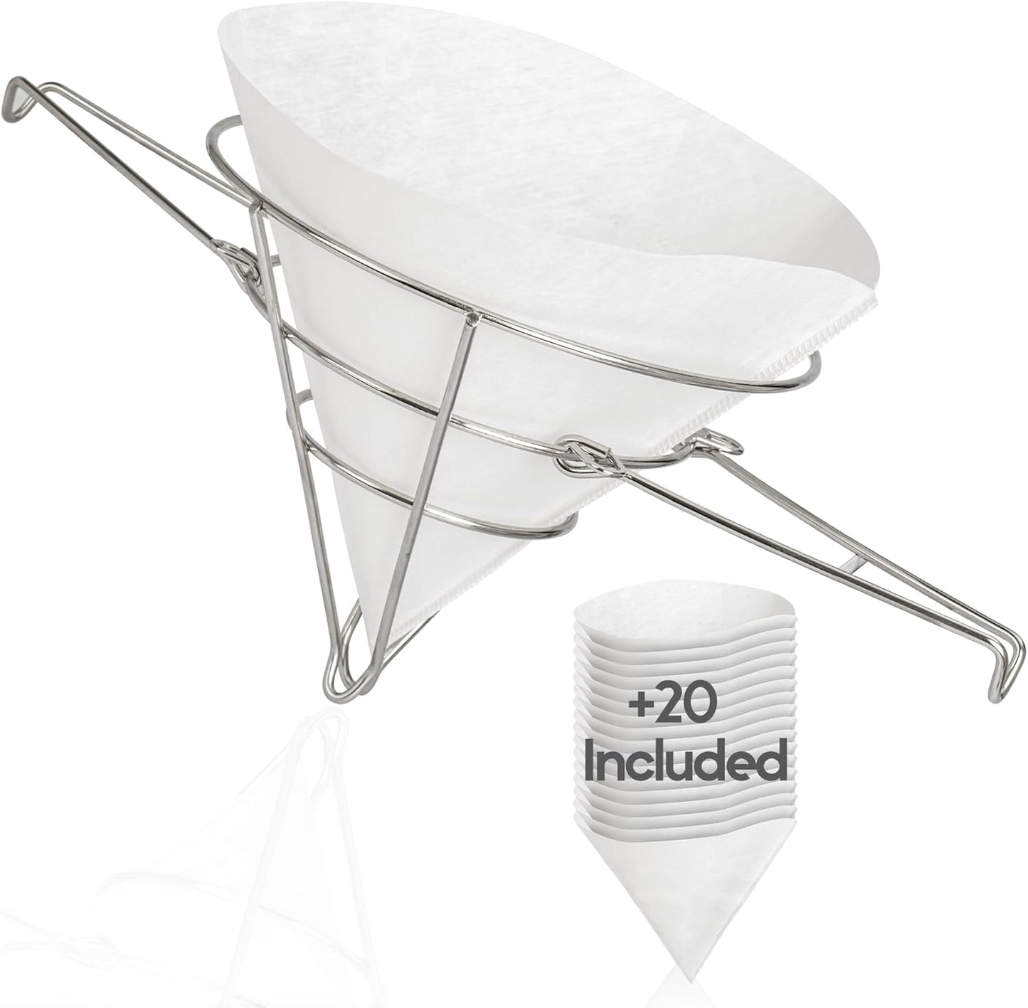 Cleaner Oil, Better Filtration – Stainless Steel Cone Filter Holder with 20 Paper Filters | 10-Inch Cone Filters for Longer-Lasting Frying Oil & Maple Syrup