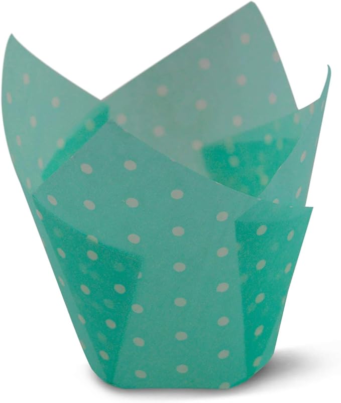 Polka Dot Light Blue Medium Size Tulip Baking Cups Cupcake Liners Muffin Liners Greaseproof Paper 100 by SimpleGood