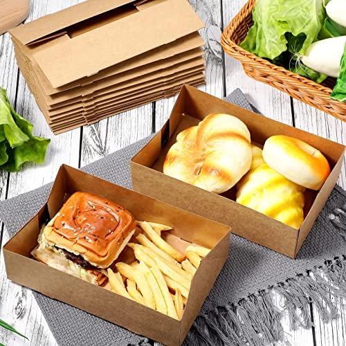 Chinco 100 Pieces Paperboard Kraft Food Trays 4 Corner Pop up Food Tray Disposable Foldable Cardboard Movie Night Snack Party Container Box for Holding Drink at Stadiums or Theaters (Brown) - Image 6