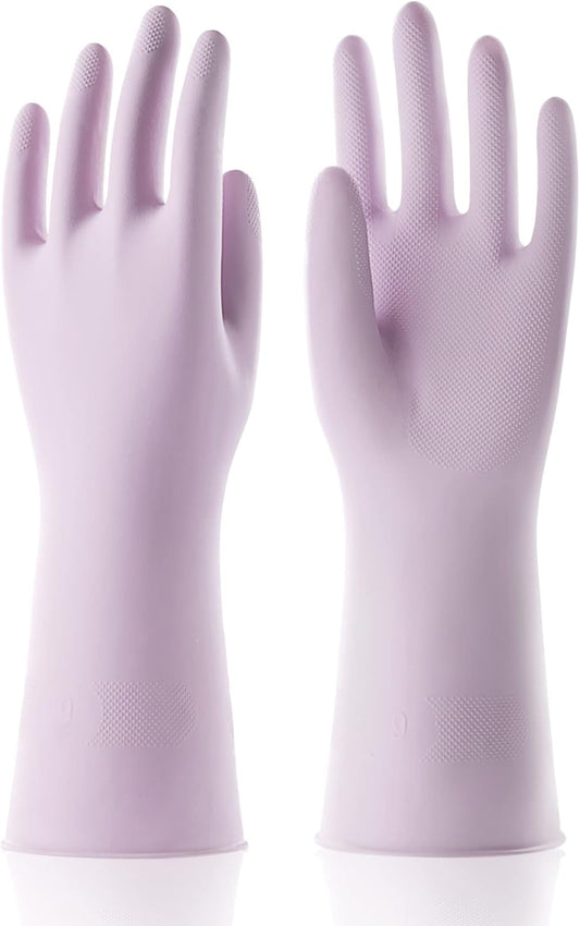COOLJOB Medium Household Rubber Gloves with Cotton Liner & Non-slip Grip, Waterproof Long Lasting Dishwashing Gloves for Kitchen & Bathroom Cleaning, Purple, 1 Pair