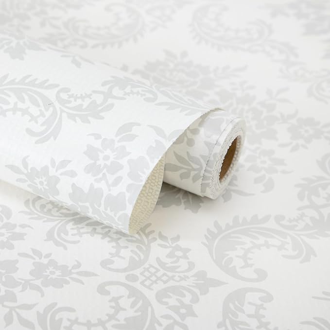 RAY STAR 12 x 120 Inch Shelf Liner for Kitchen Cabinets, Non-Adhesive Cabinet Liner Washable, Drawer Liner for Dresser Non-Slip Bathroom [Pearl Damask](4 Roll) by RAYSTAR