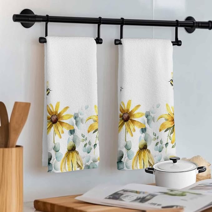 Pastoral Plants Kitchen Towels Set of 2 Watercolor Eucalyptus Trees Yellow Peppermint Decorative Dish Towels Ultra Soft Microfiber Absorbent Reusable Dishcloths for Kitchen Drying, 18x28 Inch - Image 9