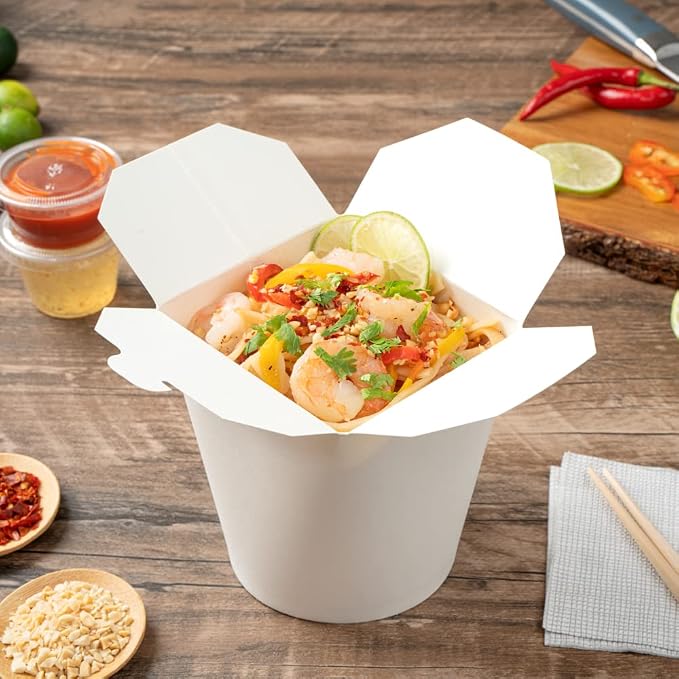 Restaurantware 32 oz Round White Paper Noodle Take Out Container, 200 Pack - Image 4
