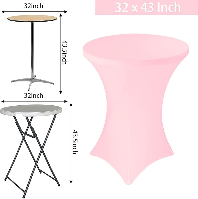 6 Pack Cocktail Spandex Tablecloth 32"x43" Pink Stretch Square Corners Cocktail Table Cover Fitted High Top Round Table for Bar Wedding Birthday Party Banquet - Image 2