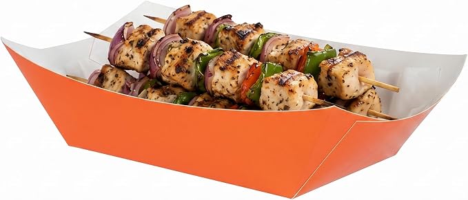 Restaurantware-Bio Tek 1 Pound Food Trays, 200 Disposable Paper Food Trays - Heavy-Duty, Greaseproof, Orange Paper Food Boats, For Snacks, Appetizers, Or Treats, Use At Parties Or Carnivals by Restaurantware