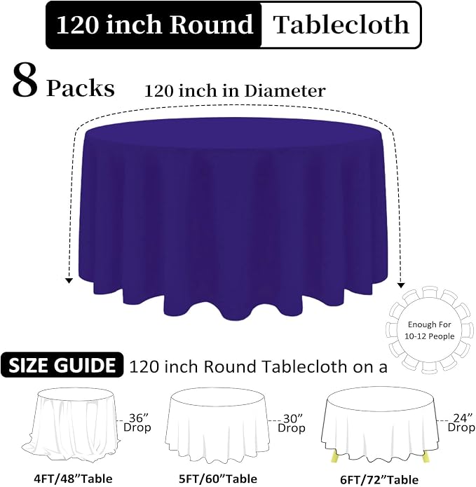 8 Packs 120 Inch Purple Round Tablecloth - Image 2