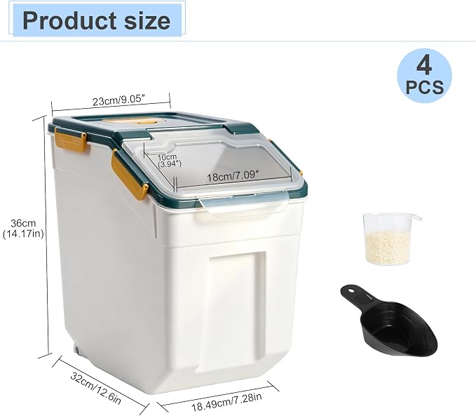 Saim 4Pack 50lb Flour & Rice Storage Container Bin (Dark Blue) | BPA free plastic with seal lid, rolling wheels and measuring scoop for rice, flour, cereal and grain one-hand scooping - Image 2