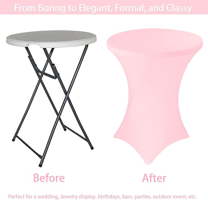 6 Pack Cocktail Spandex Tablecloth 32"x43" Pink Stretch Square Corners Cocktail Table Cover Fitted High Top Round Table for Bar Wedding Birthday Party Banquet - Image 5