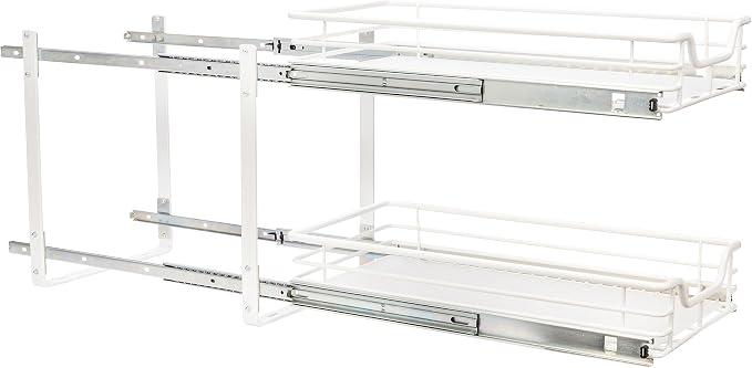 Household Essentials White Powder-Coated Steel Dual-Tier Slide Organizer with Plastic Accents - Image 5
